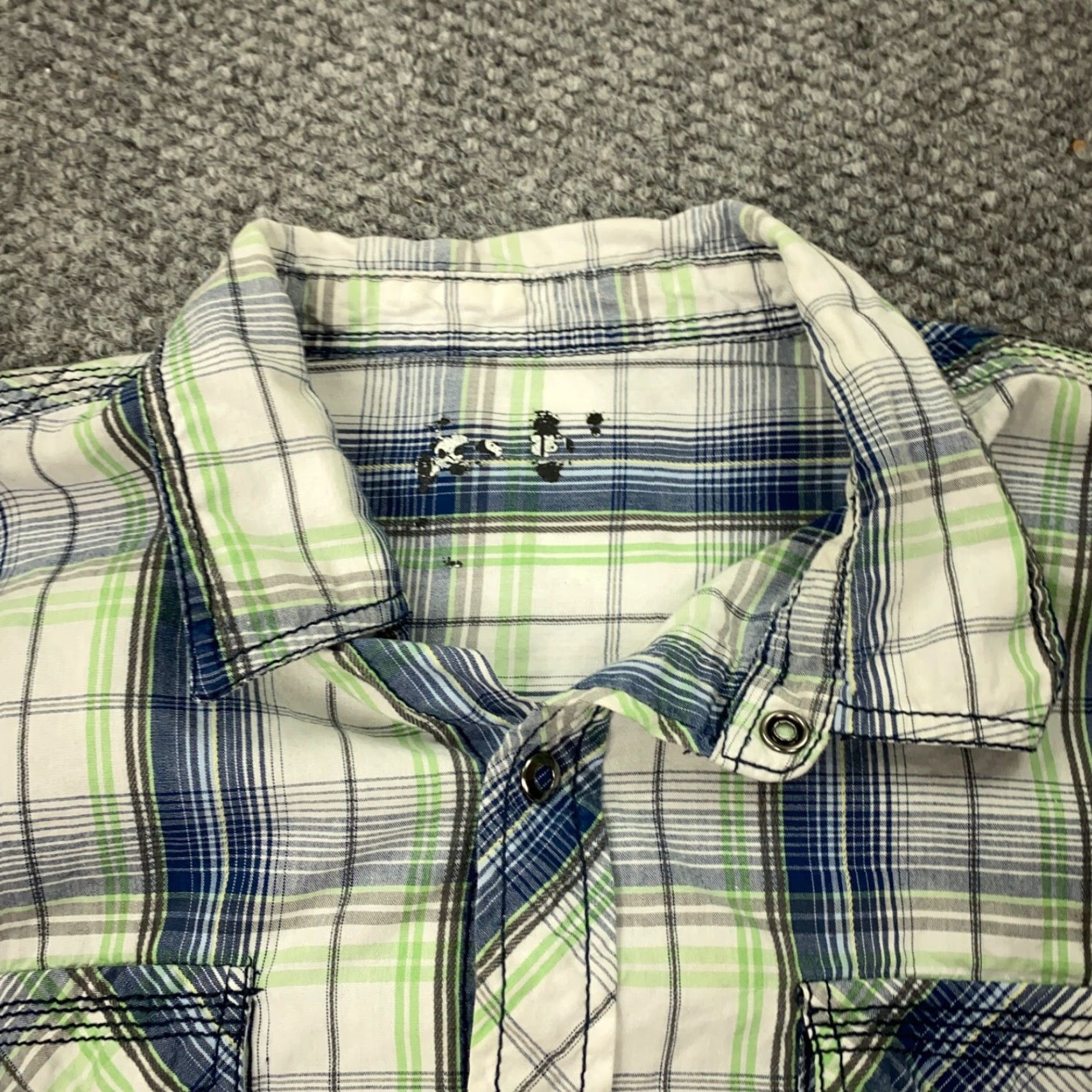 Vintage Skully Mens Shirt Large Blue Green Plaid Snap Pockets Western Roll-Tab Sleeves Size US L / EU 52-54 / 3 - 2 Thumbnail
