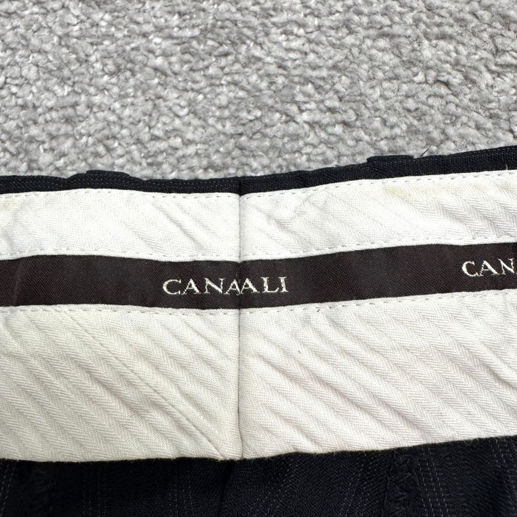 Canali Canali Wool Pinstriped Dress Pants Men 37x29 Navy Blue Cuffed Pleated Front Work Dress Pants Regular Fit Mens Blue Pinstriped Wool Pant Size US 37 - 7 Thumbnail