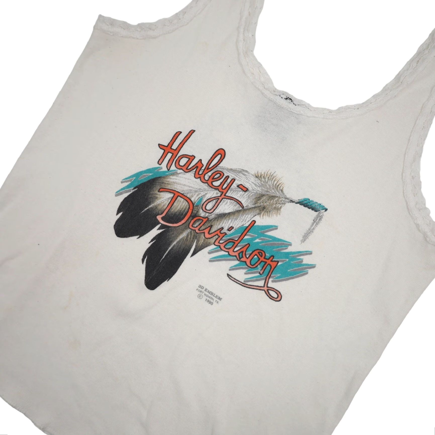 Harley Davidson VINTAGE Harley-Davidson Tank Top Womens XL White Lace Trim 3D Emblem Shirt Size XL / US 12-14 / IT 48-50 - 2 Thumbnail