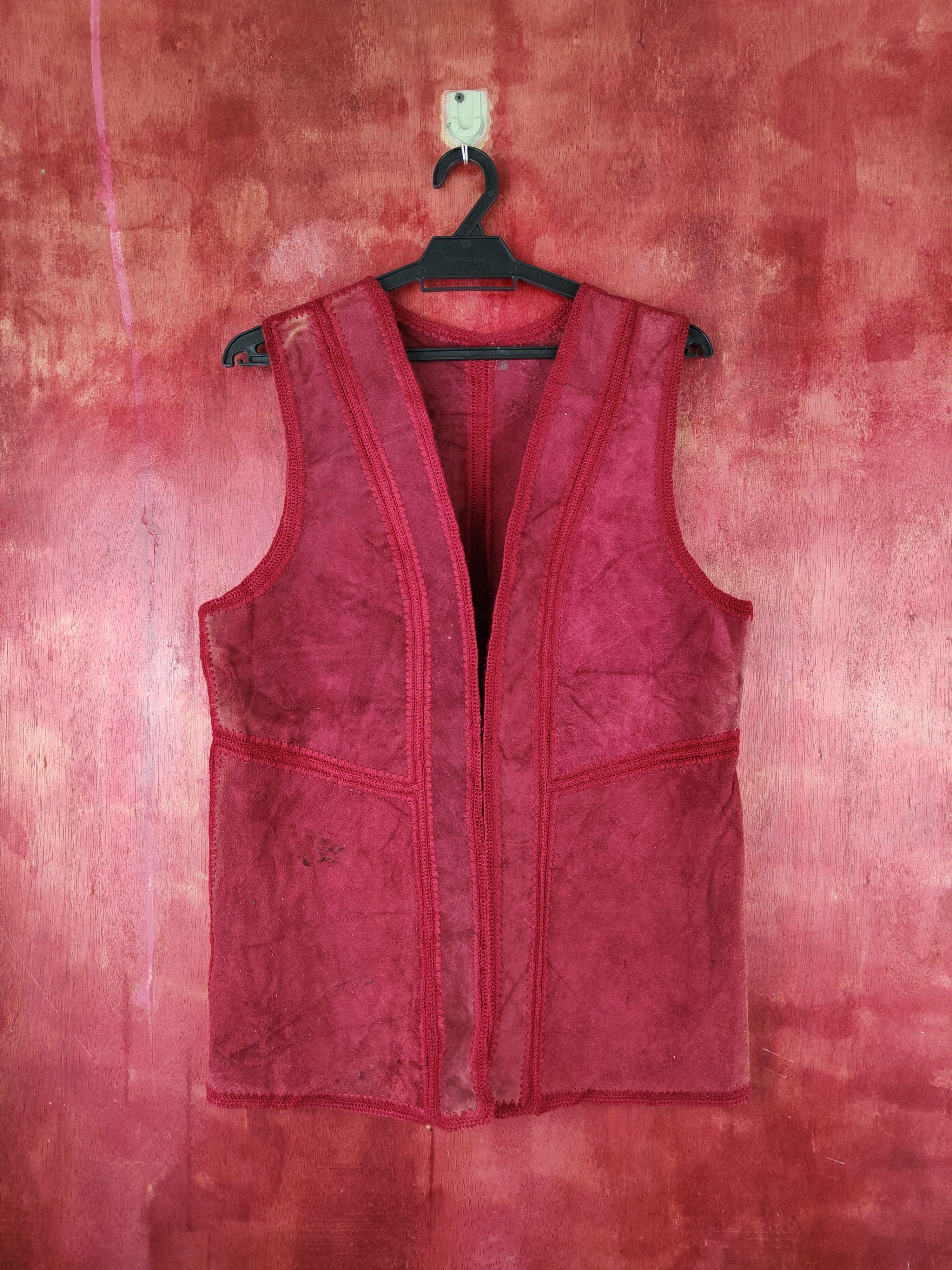 Genuine Leather Japan patchwork faded vintage leather Red Vests #S1362 Size US M / EU 48-50 / 2 - 1 Thumbnail