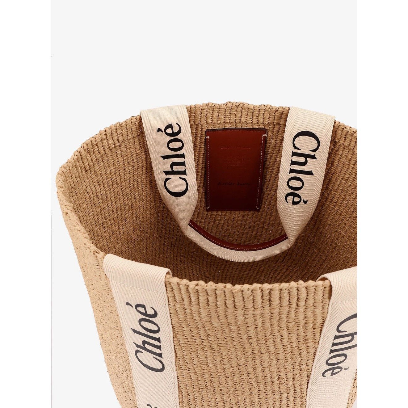 Chloe Chloe Large Basket Tote White & Black Raffia-Effect Linen To Size ONE SIZE - 3 Thumbnail