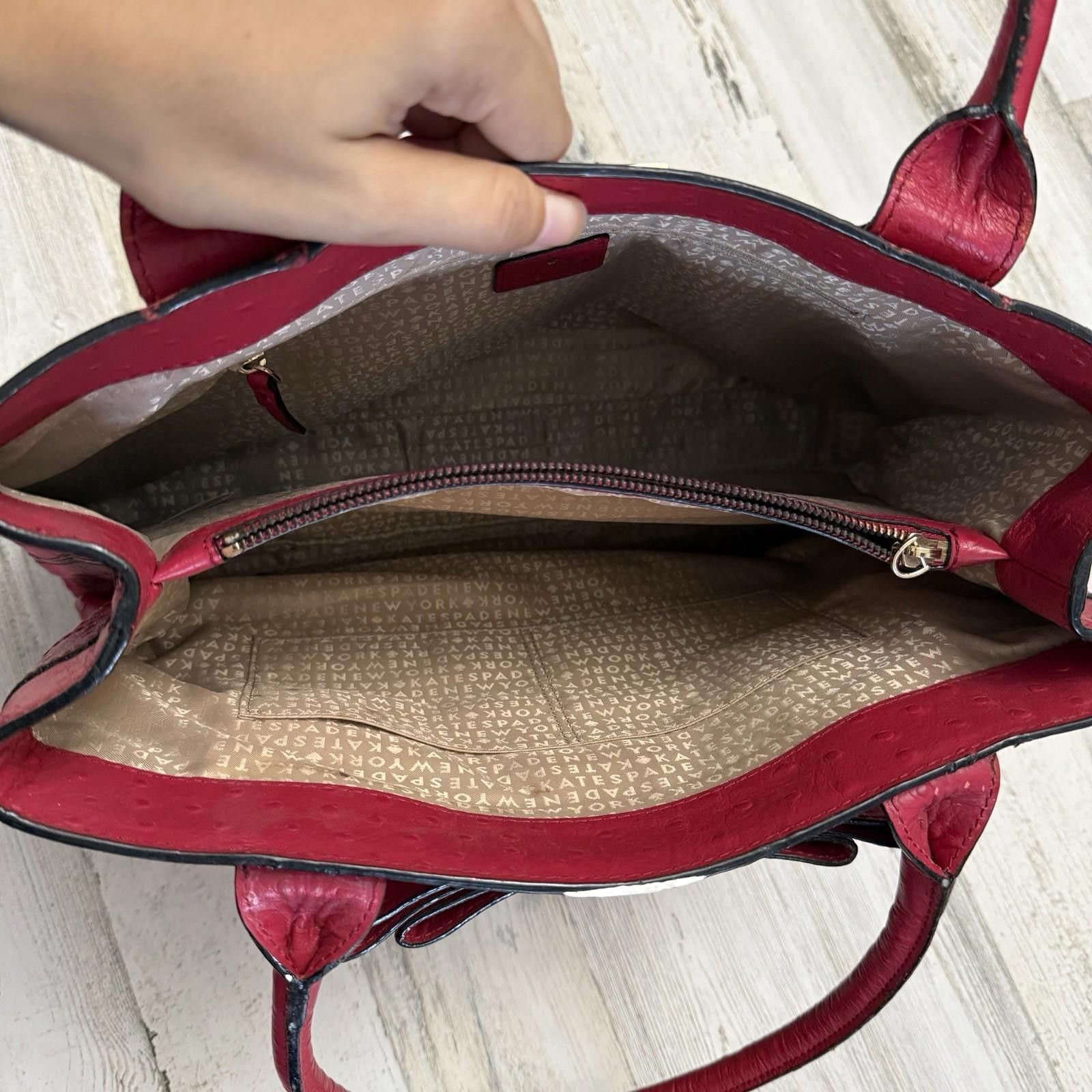 Designer Kate Spade Large Red Leather Ostrich Embossed Tote Bag Size ONE SIZE - 6 Thumbnail