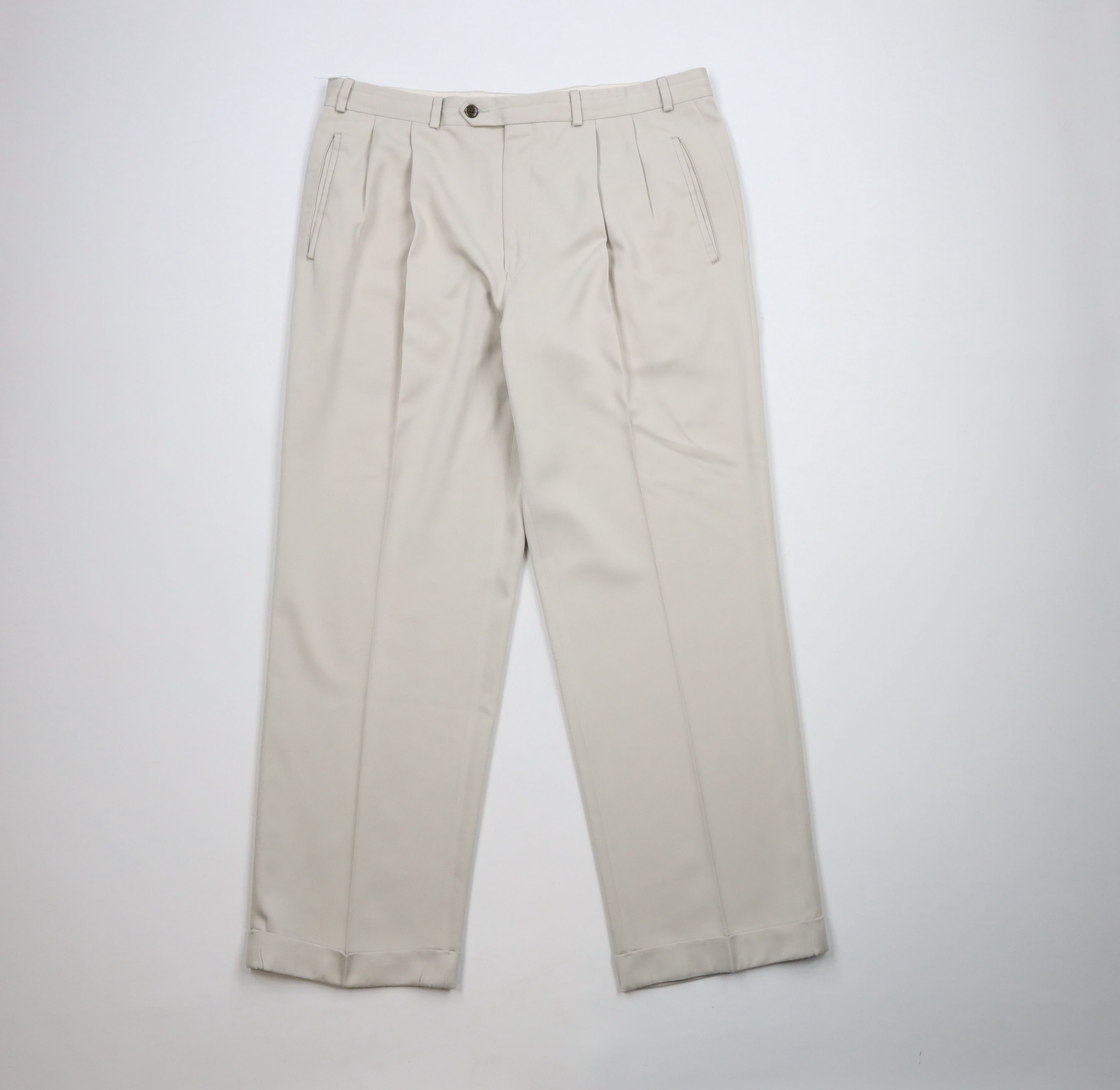 Ralph Lauren × Vintage Vintage 90s Ralph Lauren Cuffed Wide Leg Chino Pants Beige Size US 36 / EU 52 - 1 Thumbnail