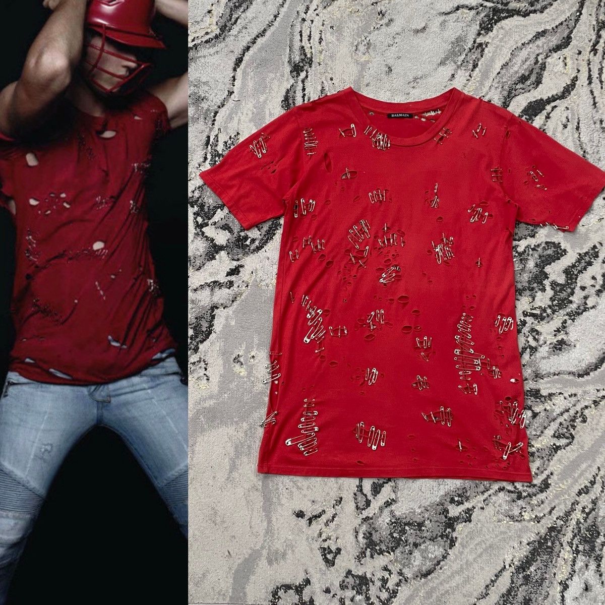 Pre-owned Balmain By Decarnin Ss11 Red Safety Pin Shirt