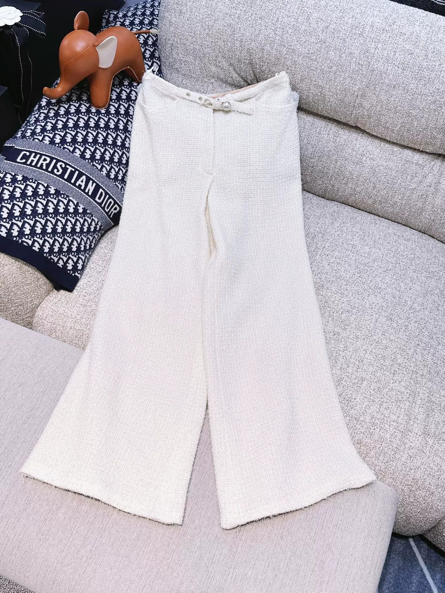 Chanel Chanel White Woven Wide-Leg Pants Size US 36 / EU 52 - 1 Thumbnail