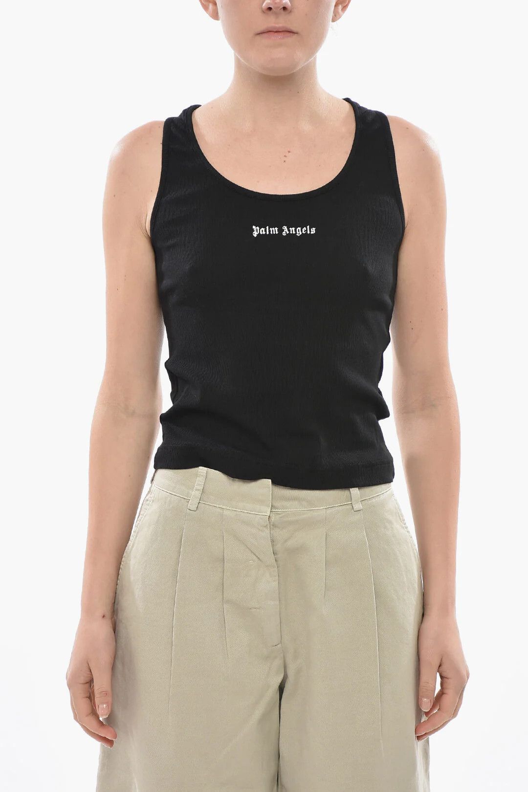 Palm Angels og1mm0326 Cotton-Blend Ribbed Tank Top in Black Size XS / US 0-2 / IT 36-38 - 1 Thumbnail