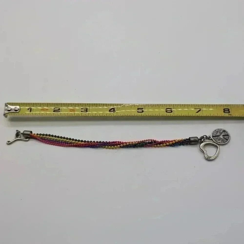 Vintage Rainbow Beaded Heart and Peace Sign Bracelet Size ONE SIZE - 5 Thumbnail