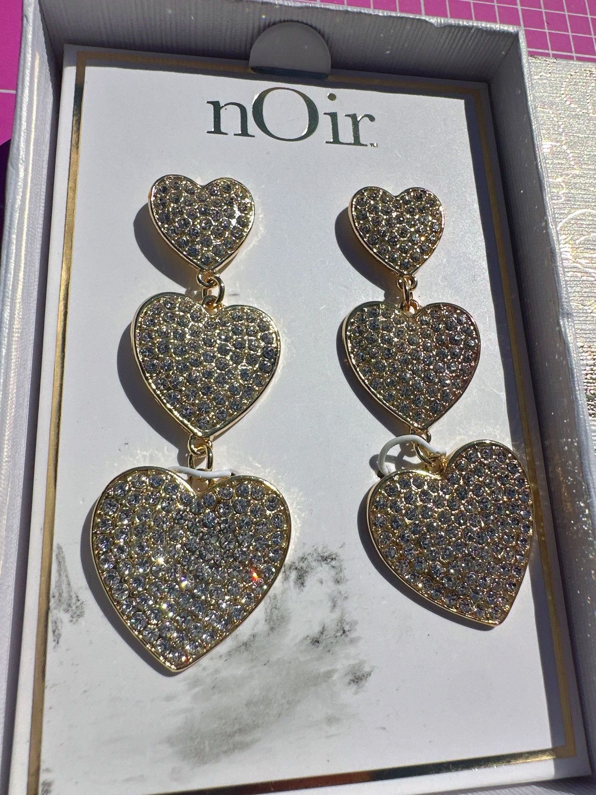 Designer Noir earrings gold tone diamond paved hearts drops tassels Size ONE SIZE - 6 Thumbnail
