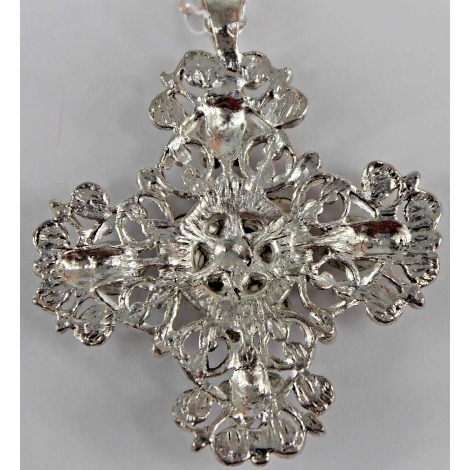 Other Silvertone Enamel Pansy AB Rhinestone Cross Necklace 24" Size ONE SIZE - 6 Thumbnail