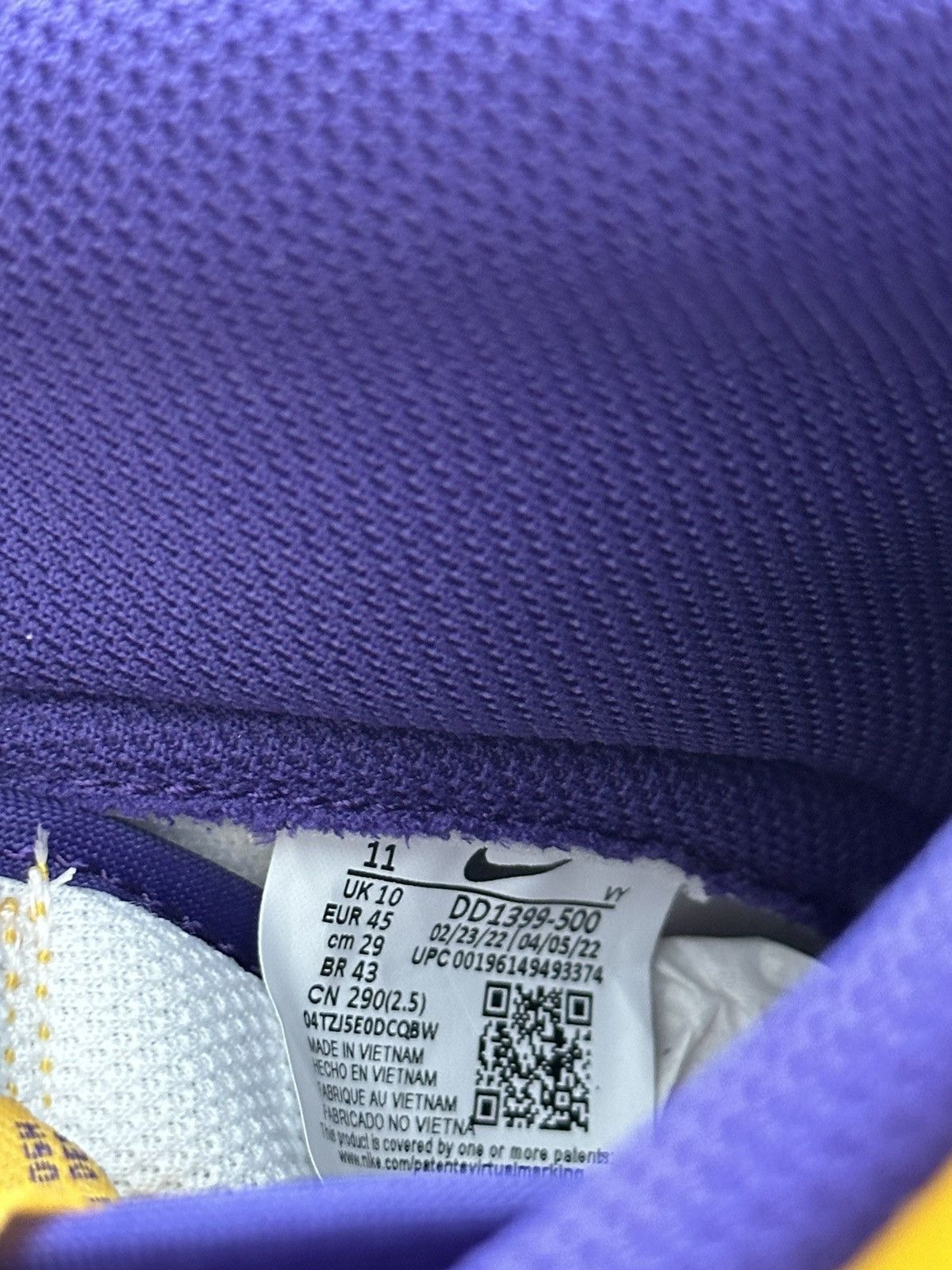 Nike Nike Dunk High Lakers Size US 11 / EU 44 - 7 Thumbnail
