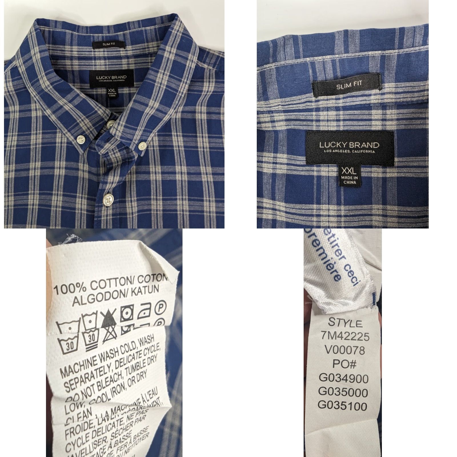 Lucky Brand Lucky Brand Blue Plaid Slim Fit Long Sleeve Button Down Shirt Men's 2XL Cotton Size US XXL / EU 58 / 5 - 8 Thumbnail