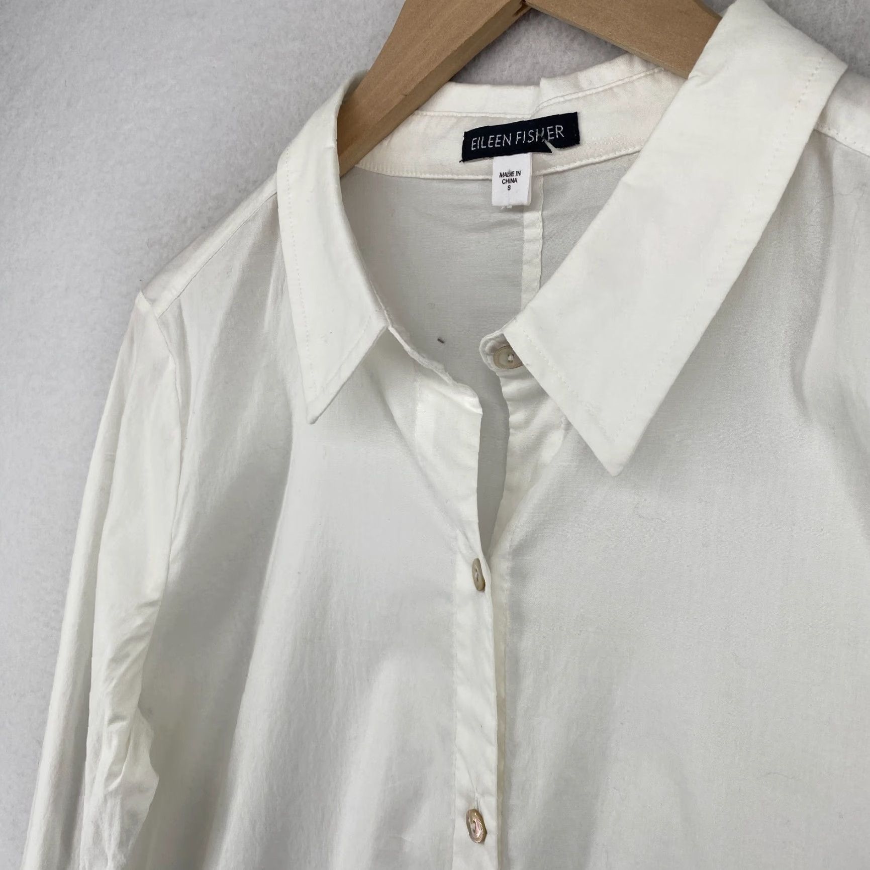 EILEEN FISHER Button-Up Tunic Shirt Dress S Organic Cotton Long Sleeve White Casual Womens