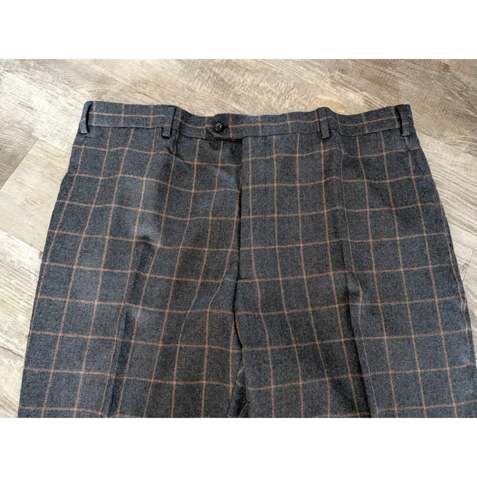 Vintage PAUL FREDRICK Gray Windowpane Wool Dress Pants 42X37 Pleated Regular Fit Men's Size US 42 / EU 58 - 3 Thumbnail