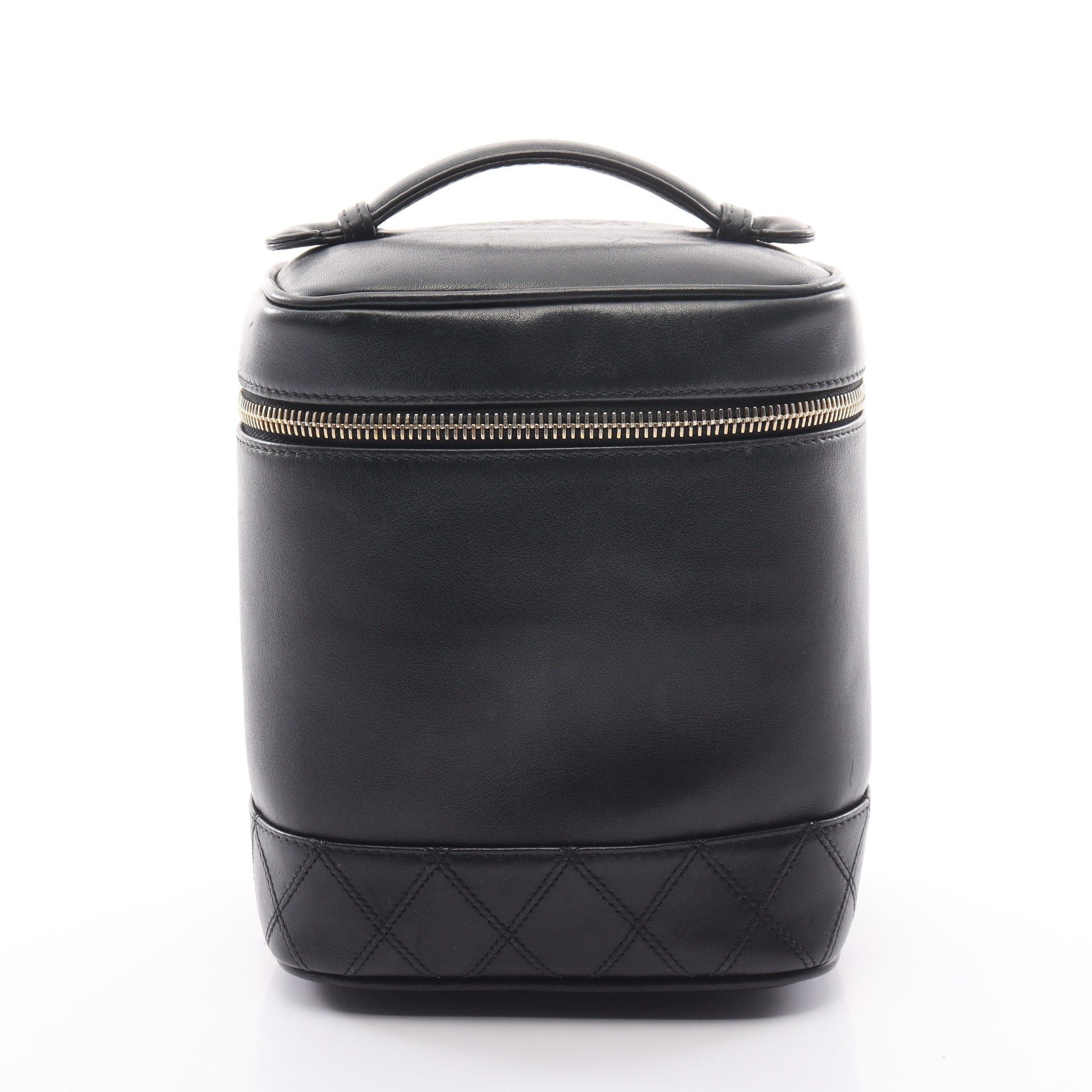image of Chanel Bicolore Vanity Bag Handbag Leather Black Gold Hardware, Women's