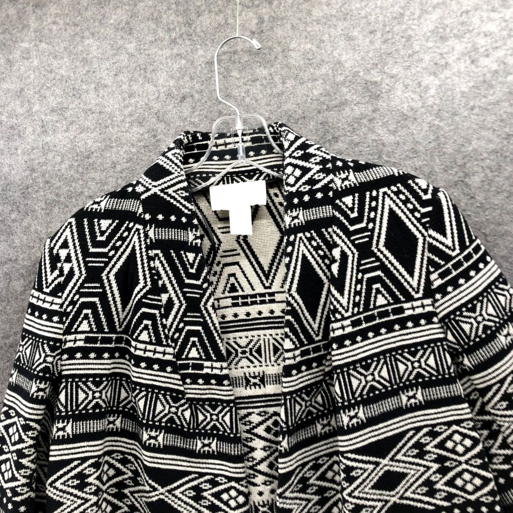 H&M VINTAGE HM Conscious Western Print Jacket Womens 2 Black White Jacquard Open Front Size XS / US 0-2 / IT 36-38 - 3 Thumbnail