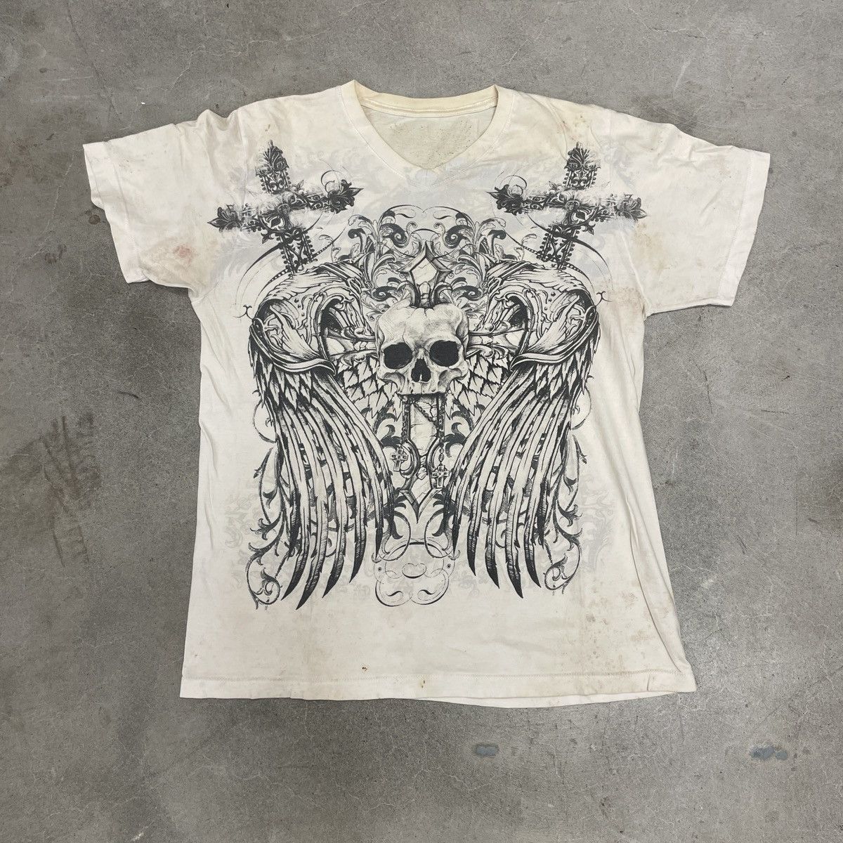 Affliction × Vintage Y2k skull wings graphic tee cross 2000s