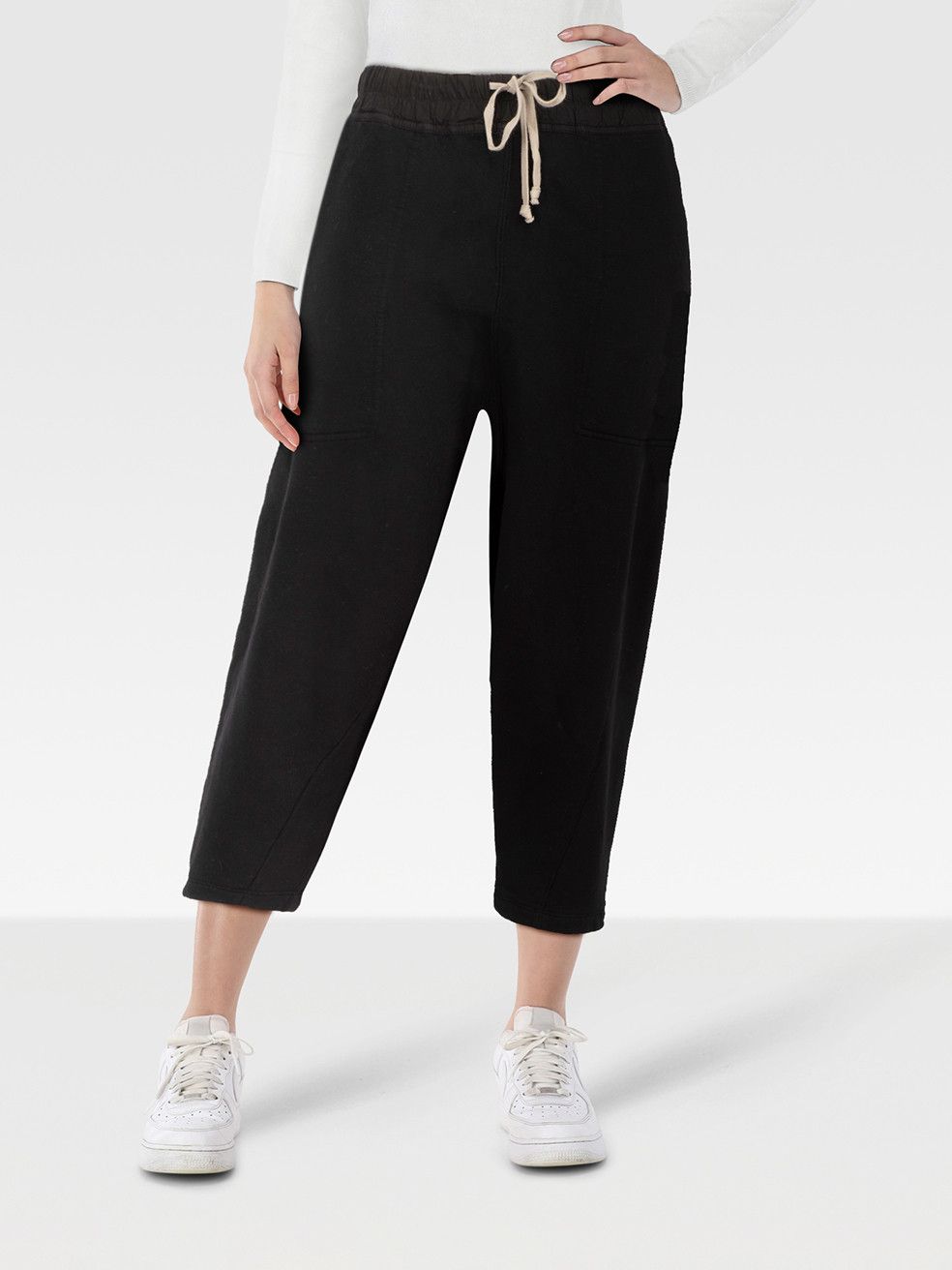 Rick Owens Black Drop Crotch Cropped Joggers Size 28" / US 6 / IT 42 - 1 Thumbnail
