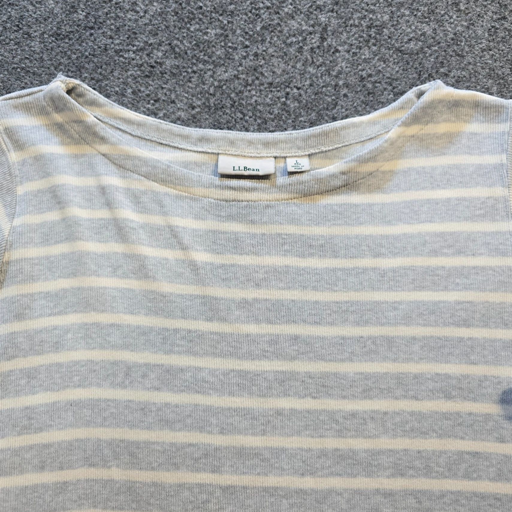 Vintage **LL Bean Gray Women's Large Striped Pullover Boat Neck Sweatshirt** User: LL Bean Gray Women's Large Striped Pullover Boat Neck Sweater Size L / US 10 / IT 46 - 2 Thumbnail