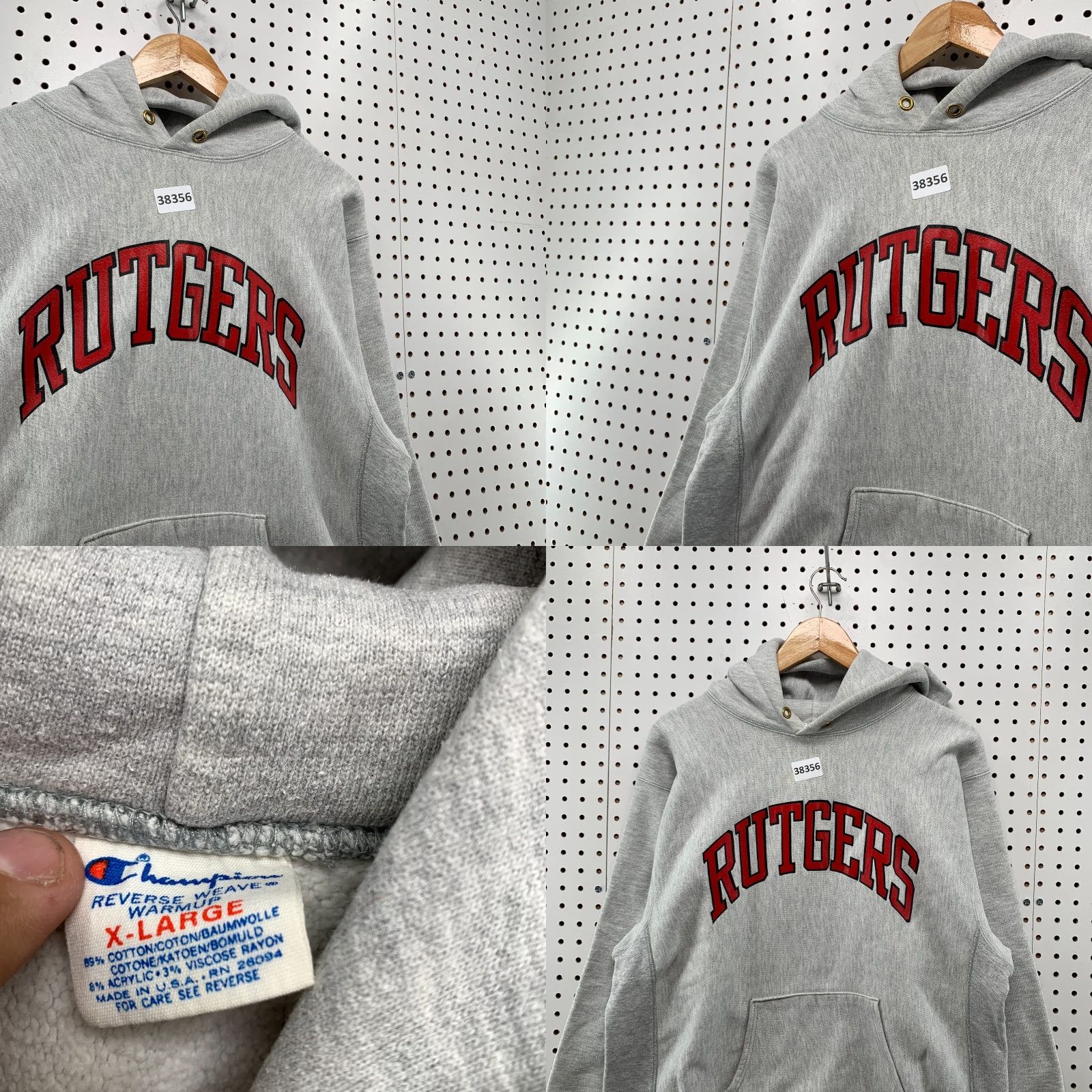 Champion Vintage 1980s Rutgers Hoodie Sweatshirt Men XL Gray Champion Reverse Weave USA 23x27 Graphic Print Pullover Heavyweight Size US XL / EU 56 / 4 - 8 Thumbnail