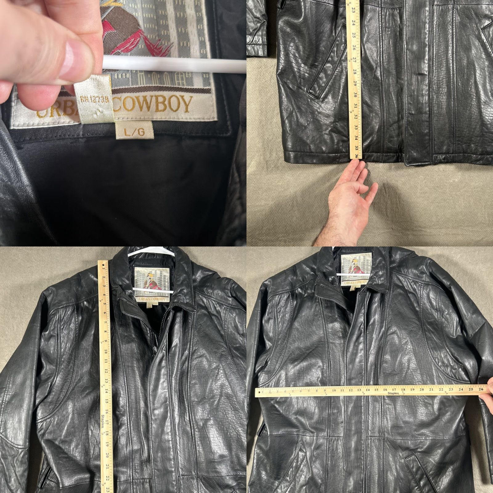 Vintage Men’s Black Heavy Rugged Leather Button Snap Zipper Coat Urban Cowboy Size Large Size US L / EU 52-54 / 3 - 9 Thumbnail