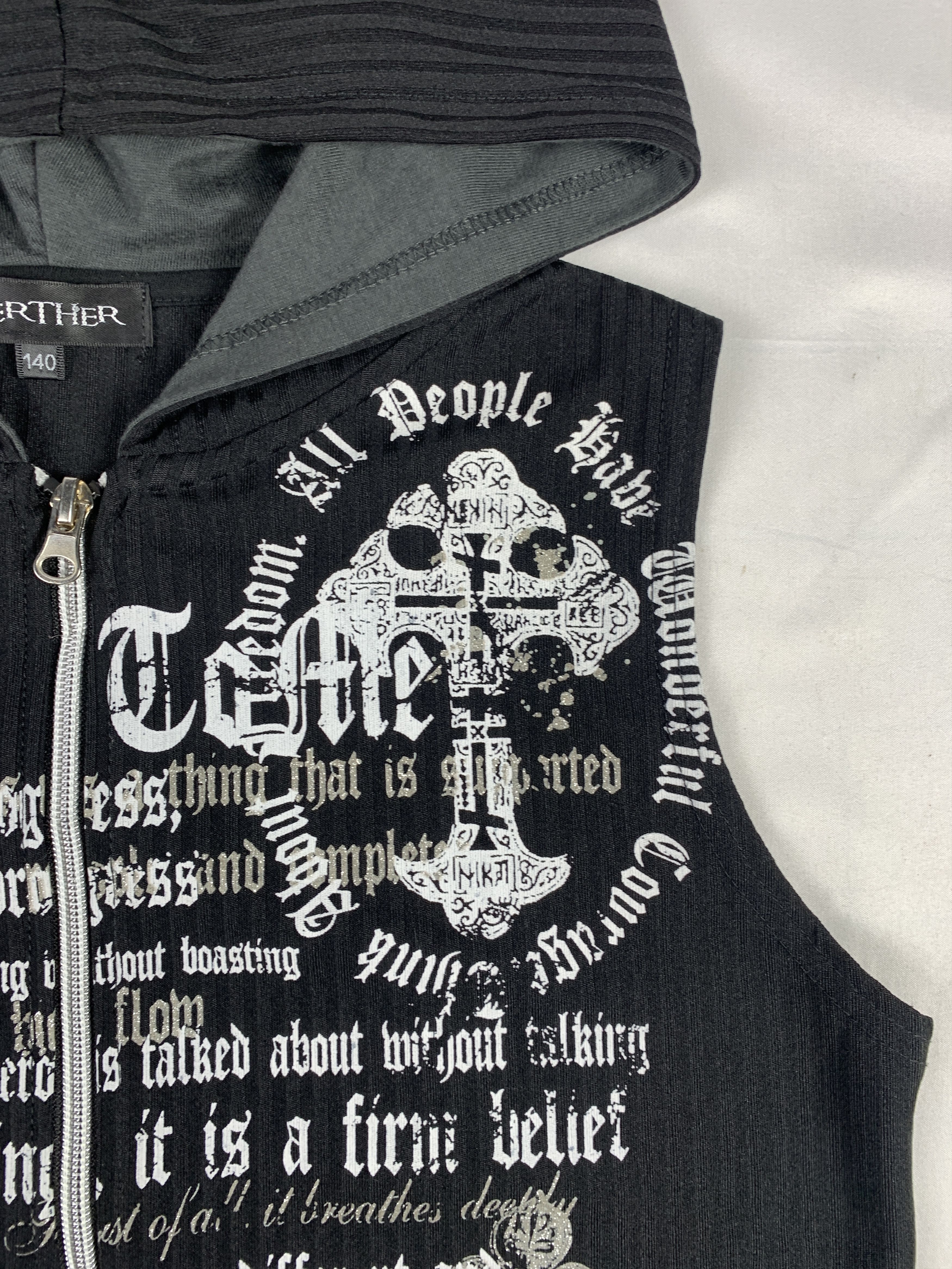 Japanese Brand 2000s Werther Black Cross Poem Skull Hooded Vest (M) Size M / US 6-8 / IT 42-44 - 5 Thumbnail
