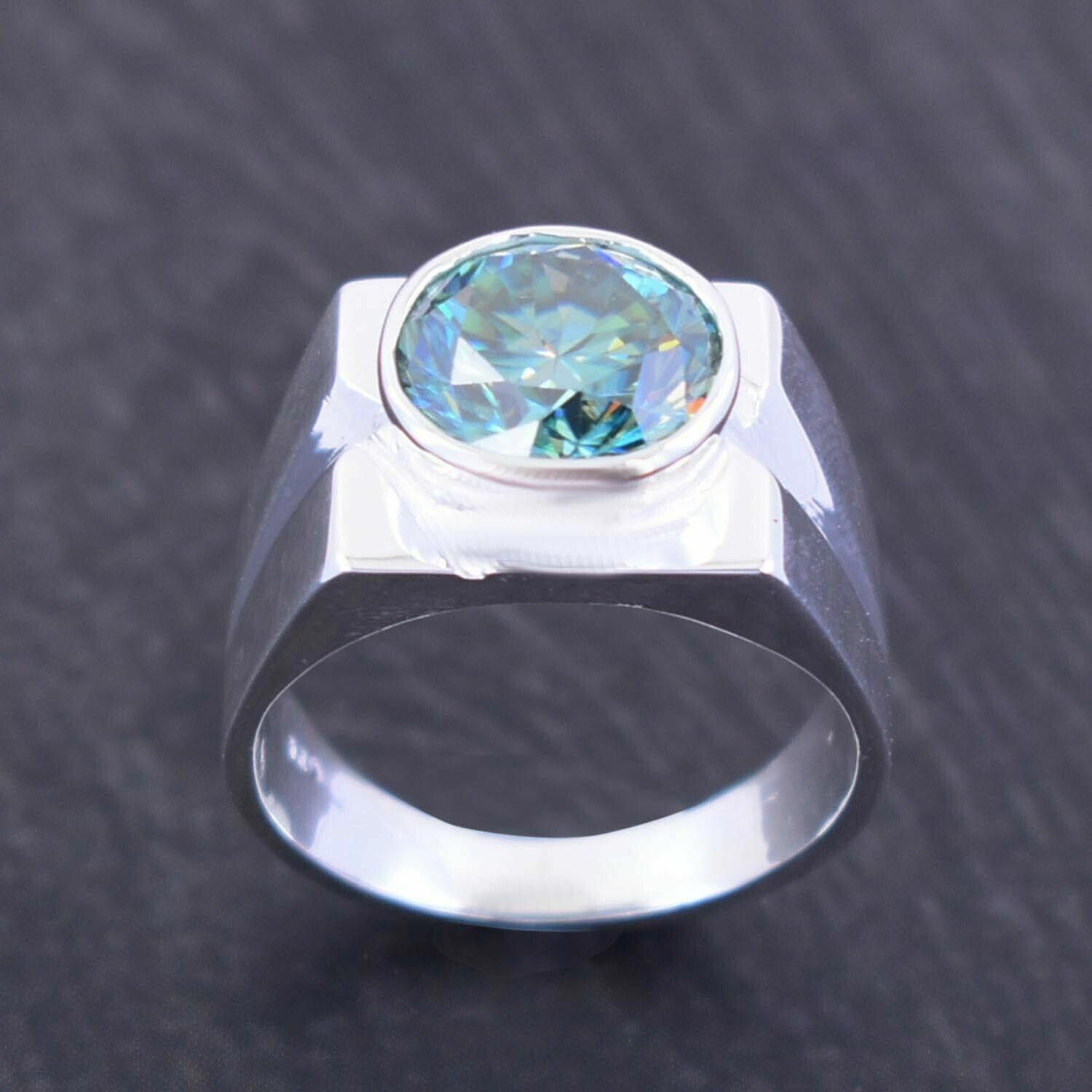 Handmade Hand Made Silver Solitaire Blue Diamond Ring 3.50 Cts Size ONE SIZE - 3 Thumbnail
