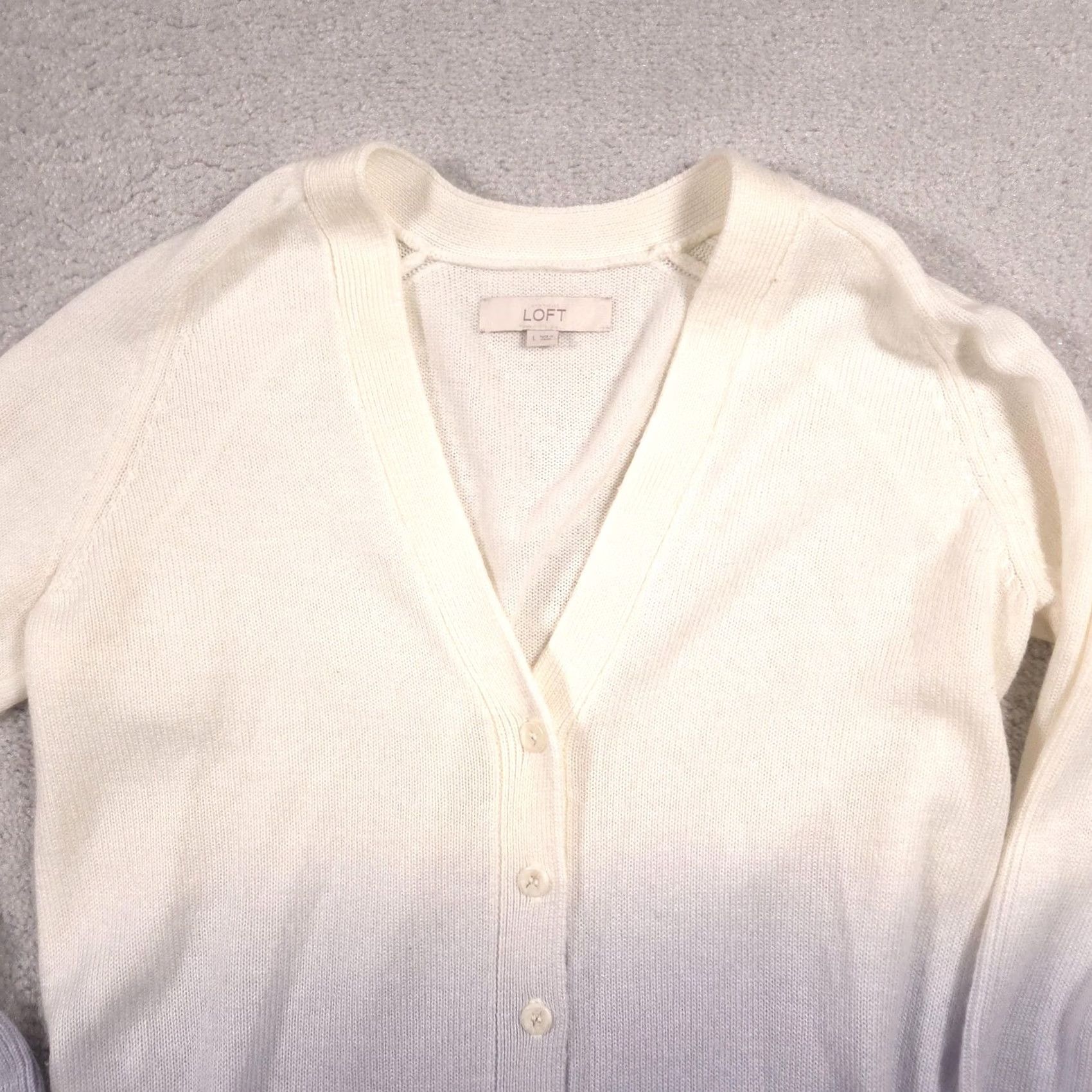 Loft LOFT Cardigan Sweater Women Large White Purple Ombre Button Front Knit Top Cardigan Size L / US 10 / IT 46 - 4 Thumbnail