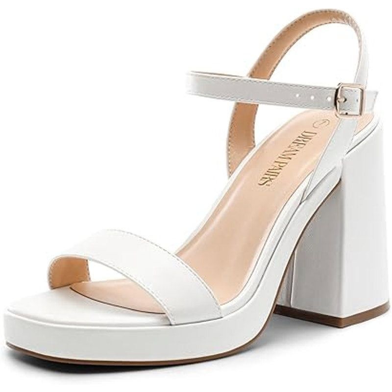Other Dream Pairs Womens 8.5 White Faux Leather Block Heel Sandals Size US 8.5 / IT 38.5 - 1 Thumbnail