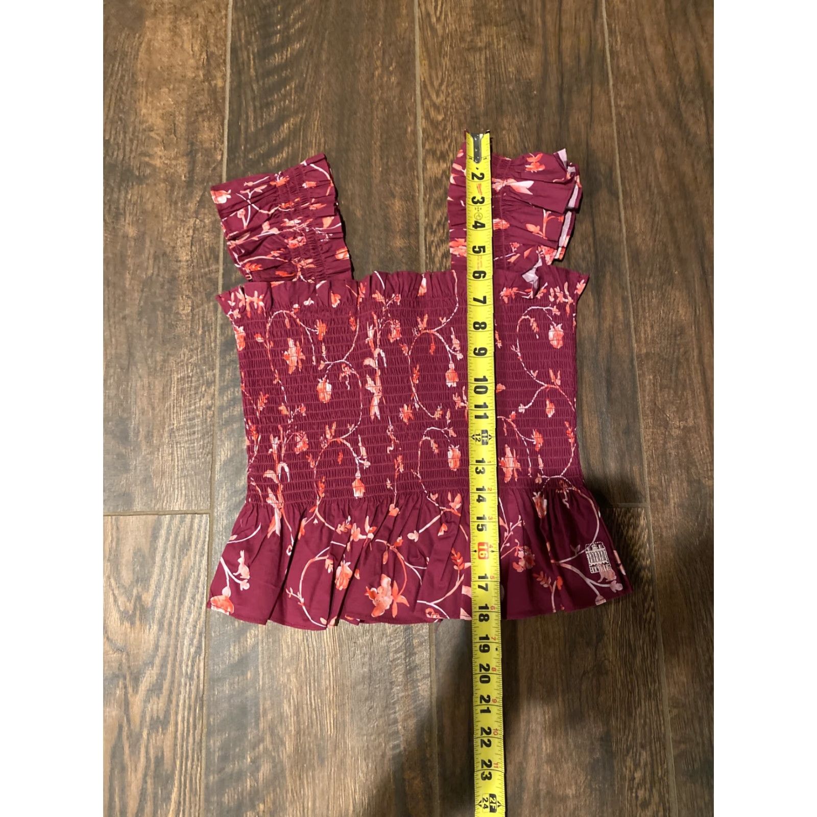 Vintage Hill House Top The Paz Burgundy Botanical Floral Smocked Cap Sleeveless Cotton S Size S / US 4 / IT 40 - 8 Thumbnail
