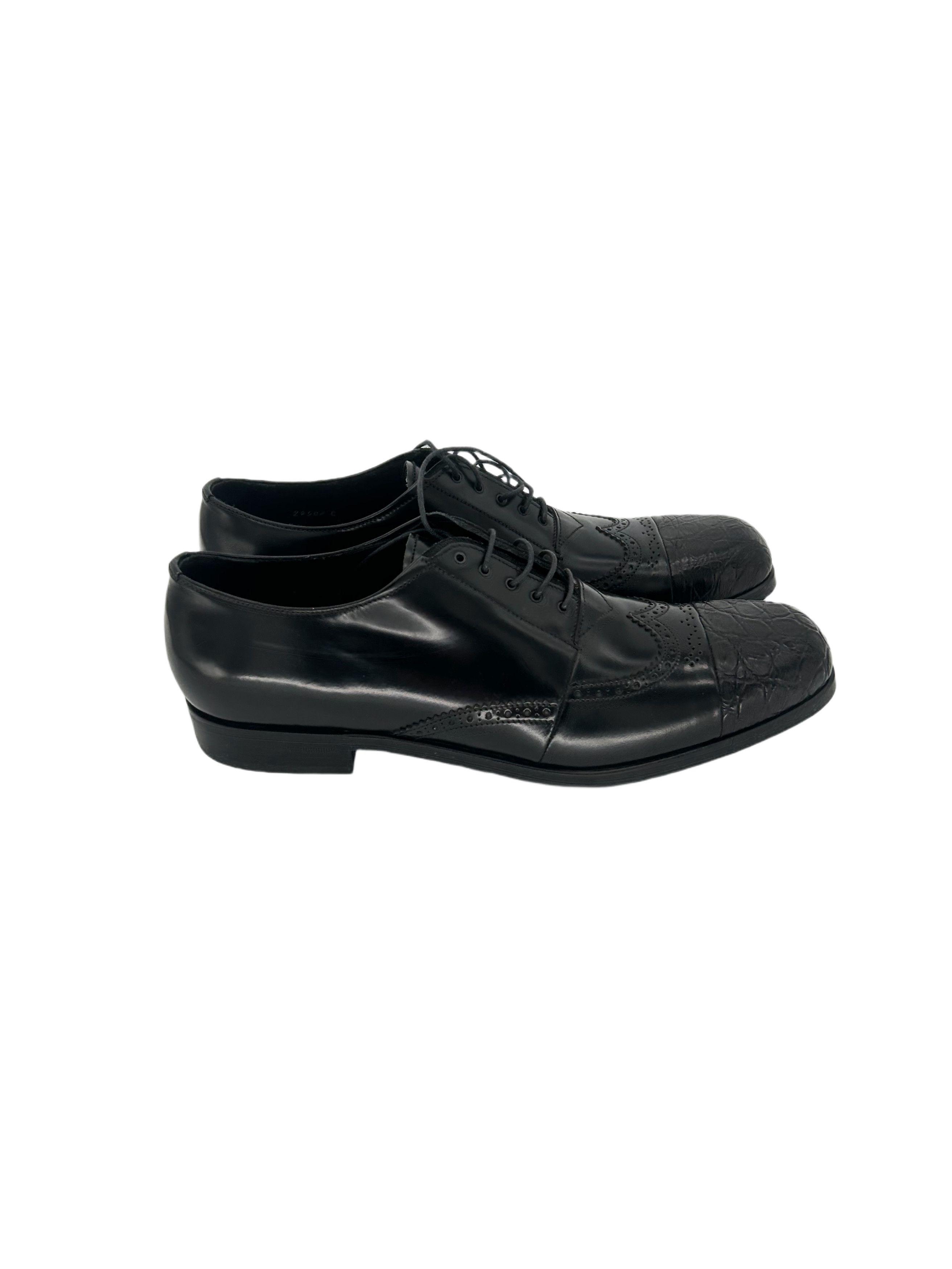 Prada Prada Black Hand Stitched Spazzalato leatherAlligatorToeShoe Size US 12 / EU 45 - 2 Thumbnail