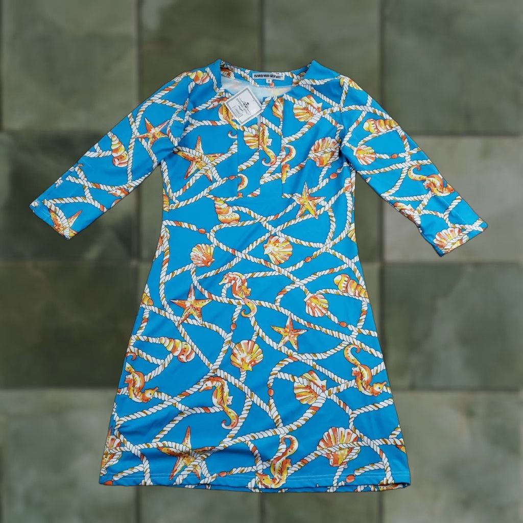 Nautica Barbara Gerwit Dress Womens Small Blue Nautical Rope Seashell Shift 3/4 Sleeve Size S / US 4 / IT 40 - 1 Thumbnail