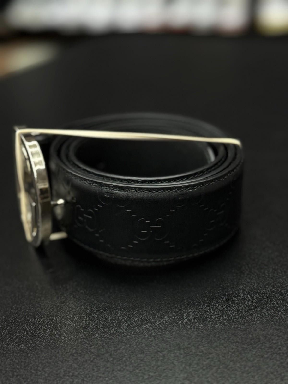 Gucci GG Canvas Wide Leather Belt In Black Size 90/36