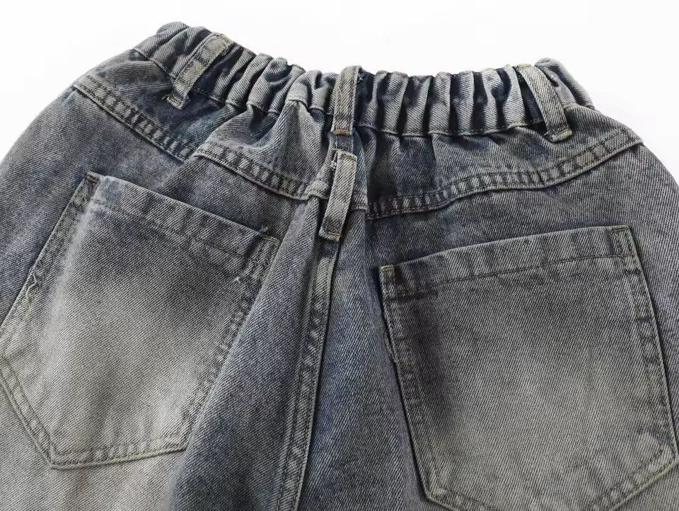 Jean Washed Distressed Ripped Elastic Waist Wide Leg Jeans Pants Size US 26 / EU 42 - 6 Thumbnail