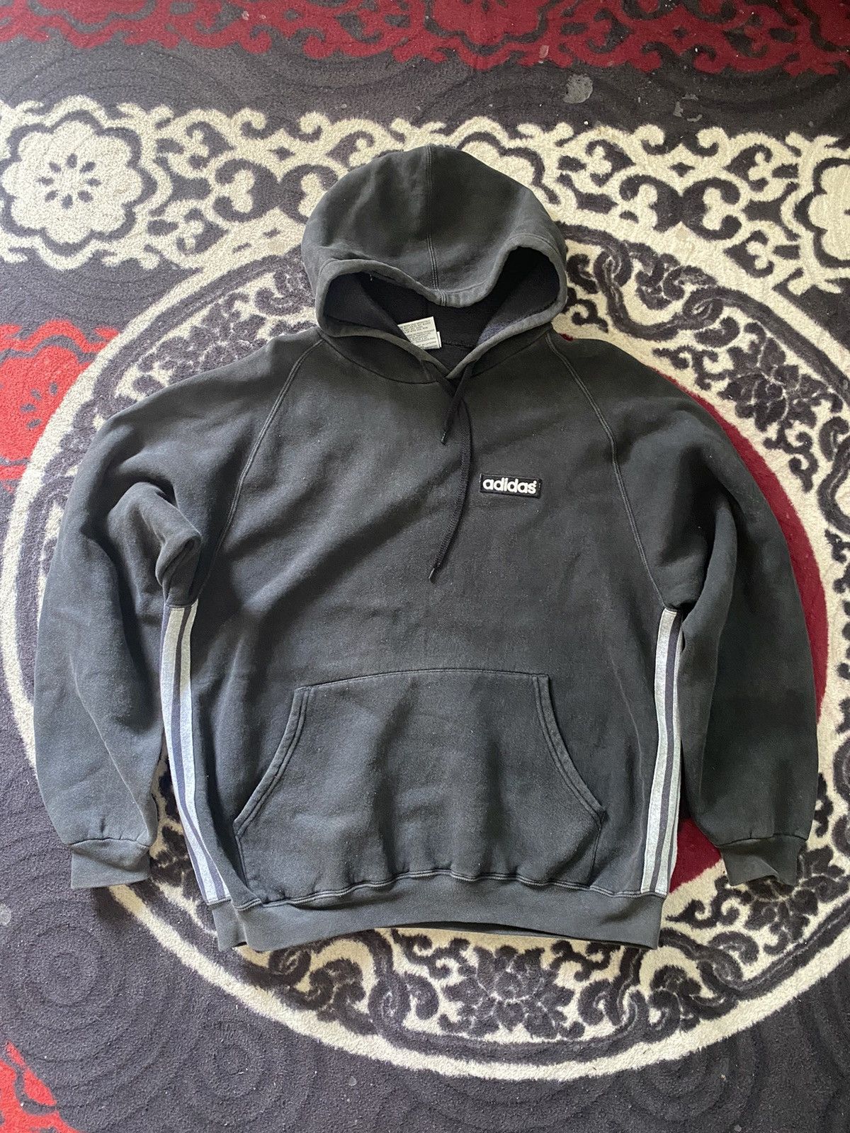 Vintage Vintage 90s Adidas Black Faded Hoodie Usa Size US M / EU 48-50 / 2 - 1 Thumbnail
