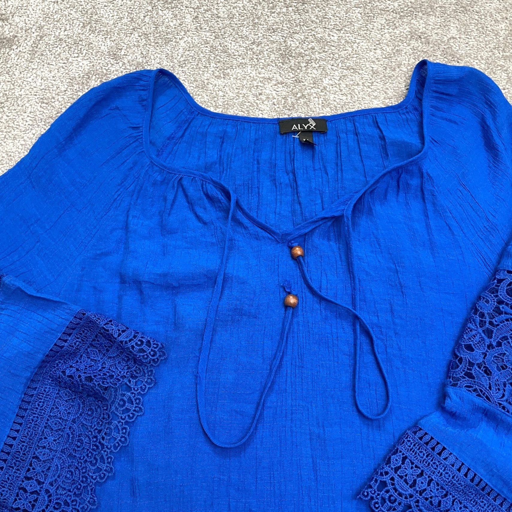 Alyx Alyx Peasant Boho Tunic Blouse Womens XXL Royal Blue Lace Sleeve Tasseled Casual Size XXL / US 16-18 / IT 52-54 - 3 Thumbnail