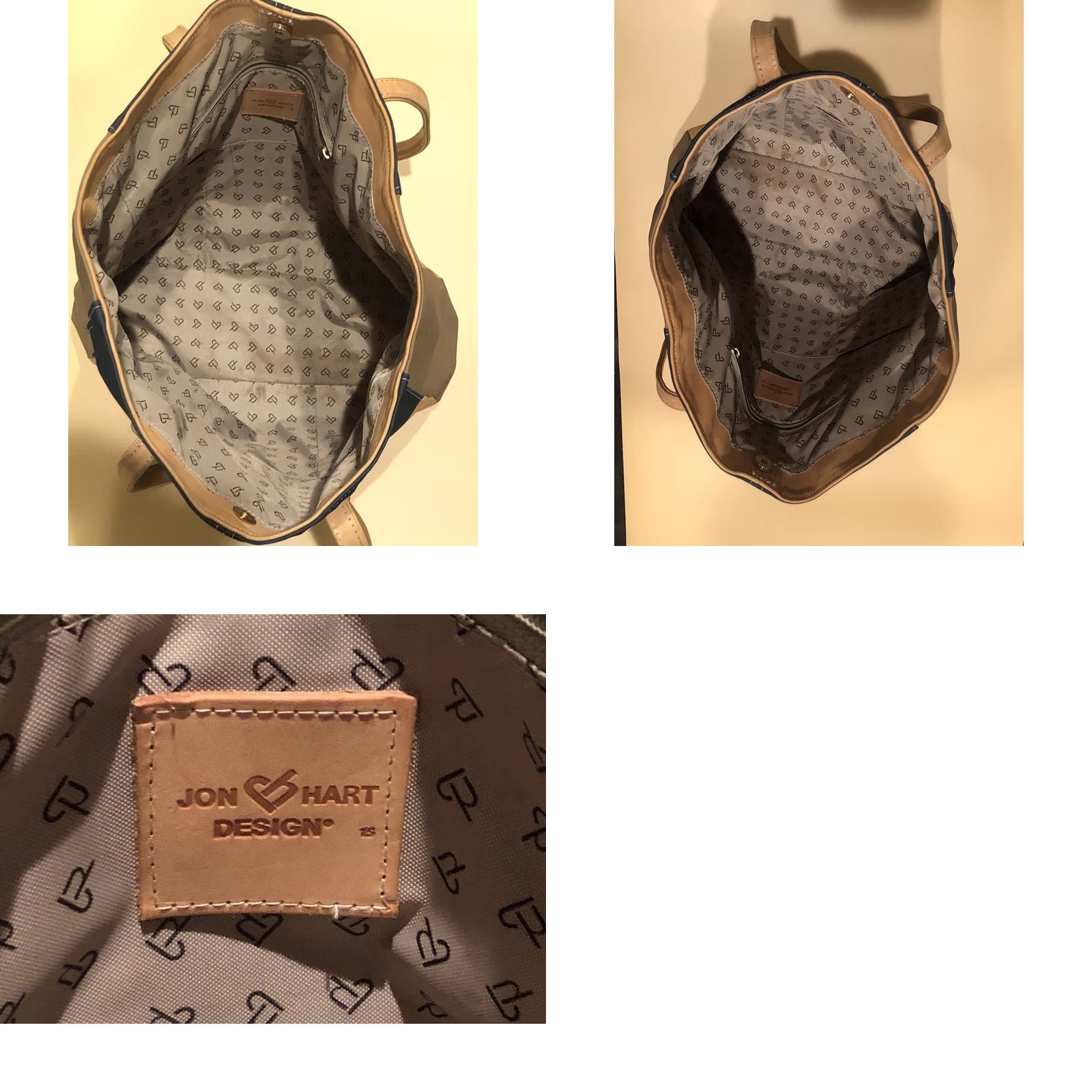 Vintage Jon Hart Tote Bag Purse Medium Navy Taupe and Tan Size ONE SIZE - 8 Thumbnail