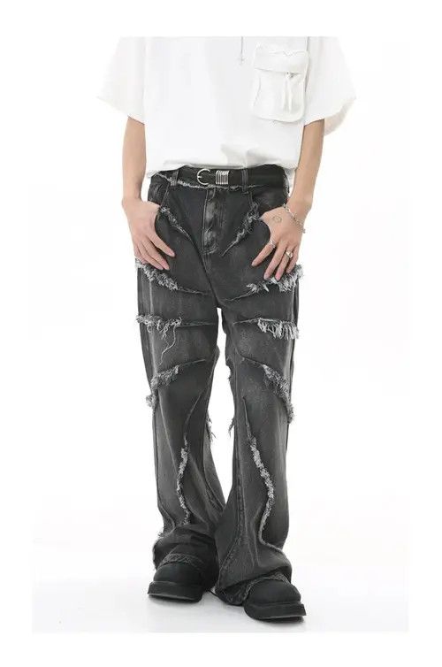 Japanese Brand Pepper x Erika Raw edge wide-leg jeans with retro design Size US 32 / EU 48 - 4 Thumbnail
