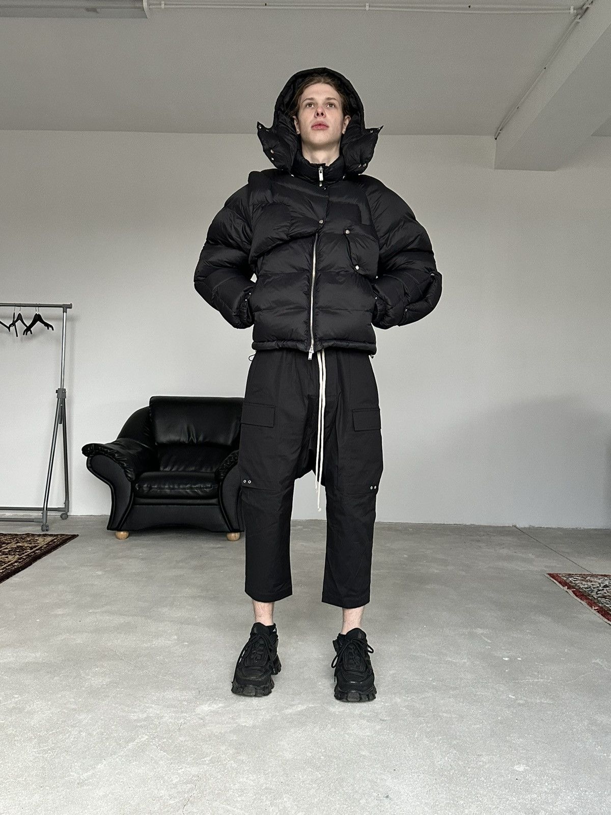 image of Rick Owens Cropped Cargo Pants in Black, Men's (Size 32)
