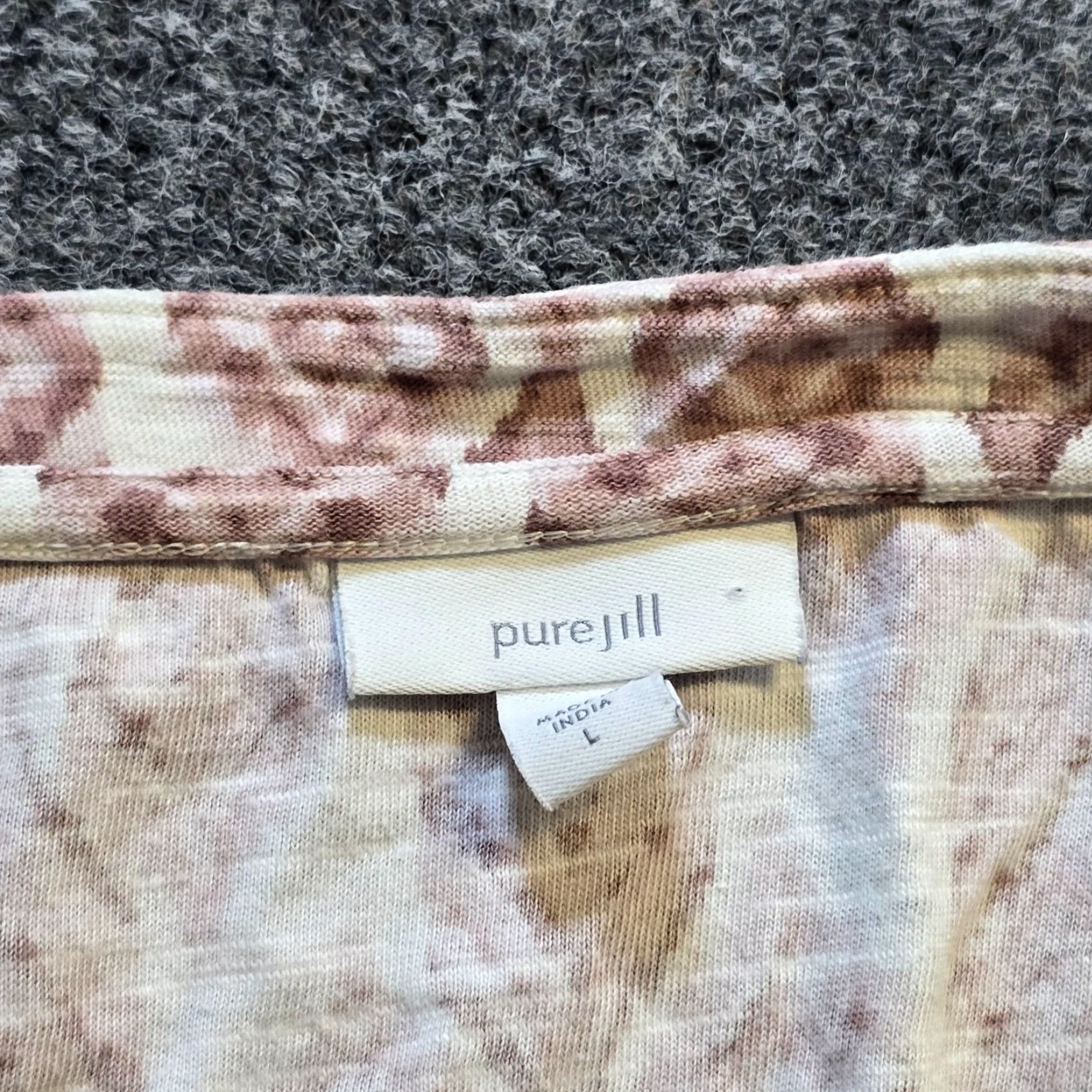J. Jill J. Jill Top Shirt Womens Large White Pink Southwest Slub Knit 3/4 Sleeve Casual V-Neck Size L / US 10 / IT 46 - 4 Thumbnail