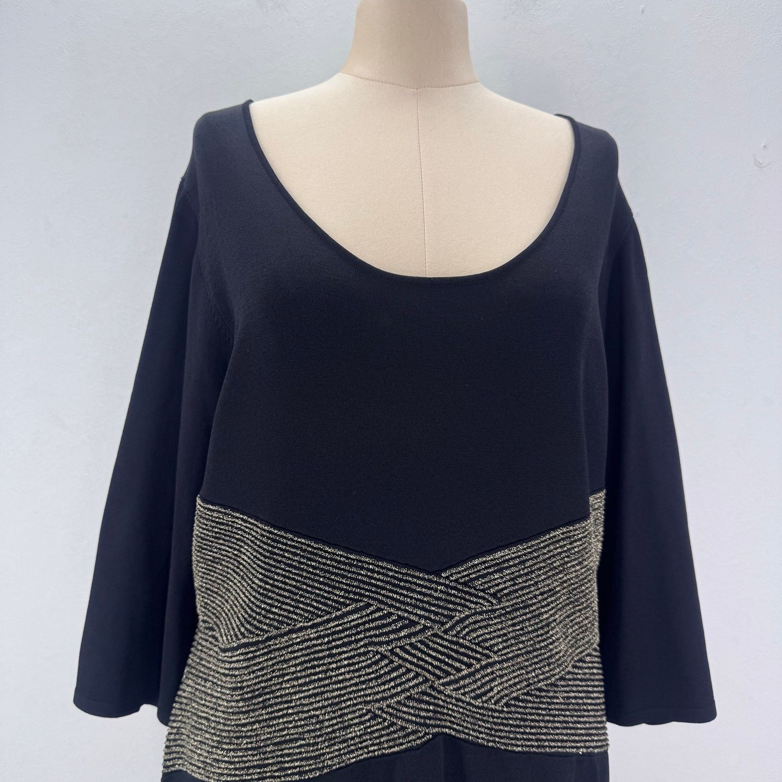 Marina Rinaldi Marina Rinaldi Black Sheath Crossover Waist Knitted Dress XL Size 3XL / US 20-22 - 4 Thumbnail
