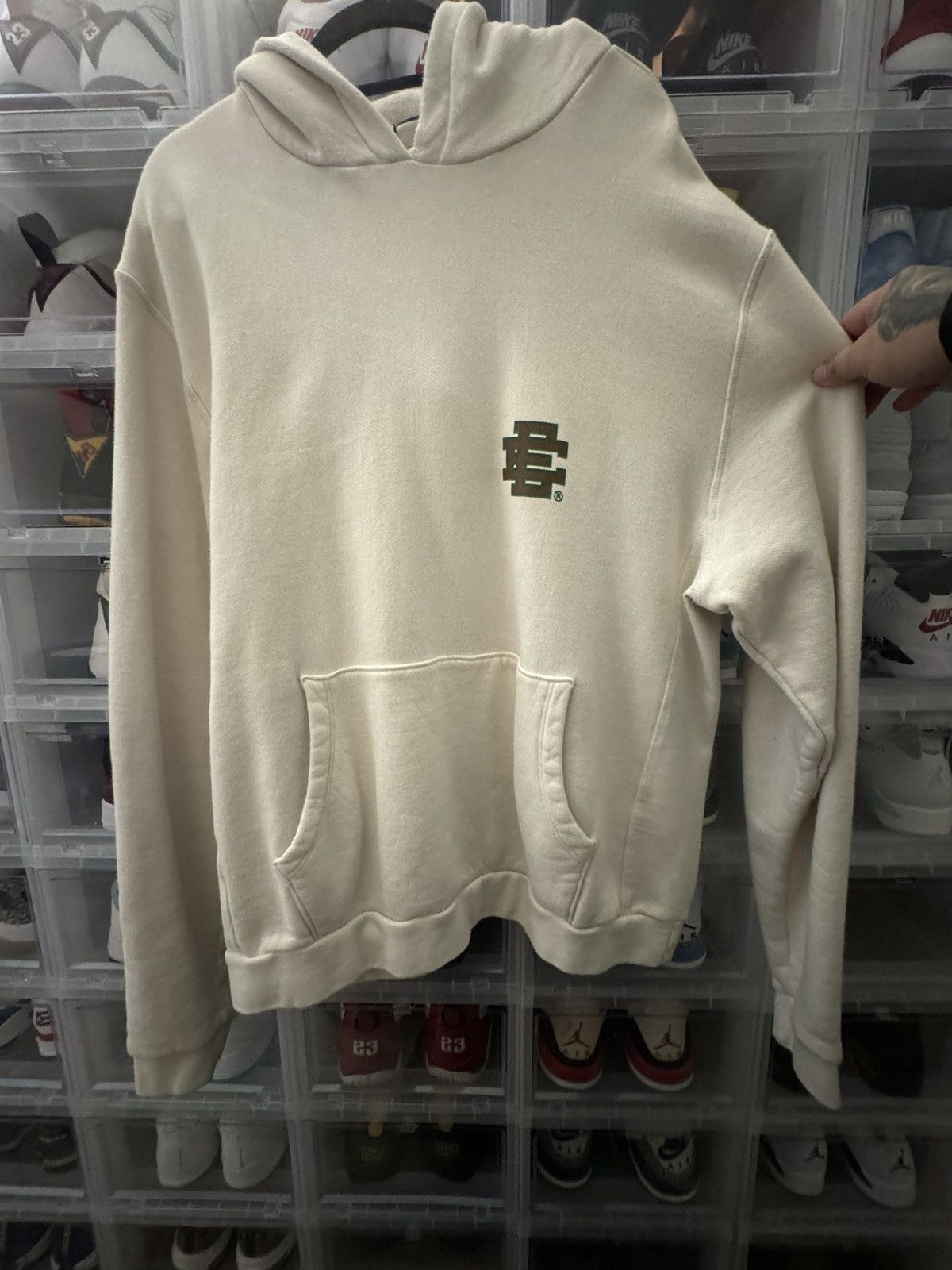 image of Size L Cream Eric Emanuel Hoodie in Beige, Men's