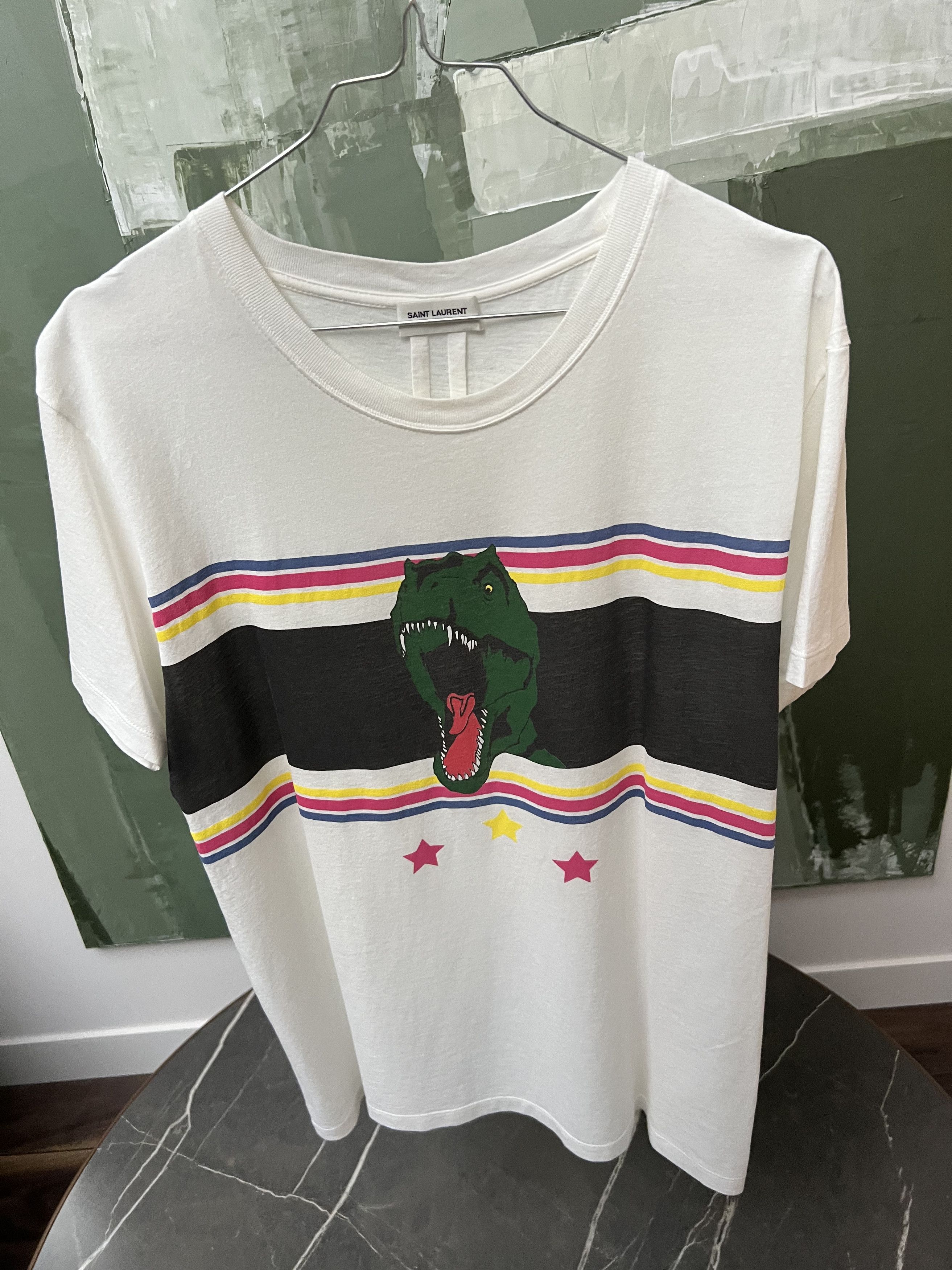 Hedi Slimane × Saint Laurent Paris Saint Laurent T-Rex Dinosaur Stripe Tee Size US M / EU 48-50 / 2 - 1 Thumbnail