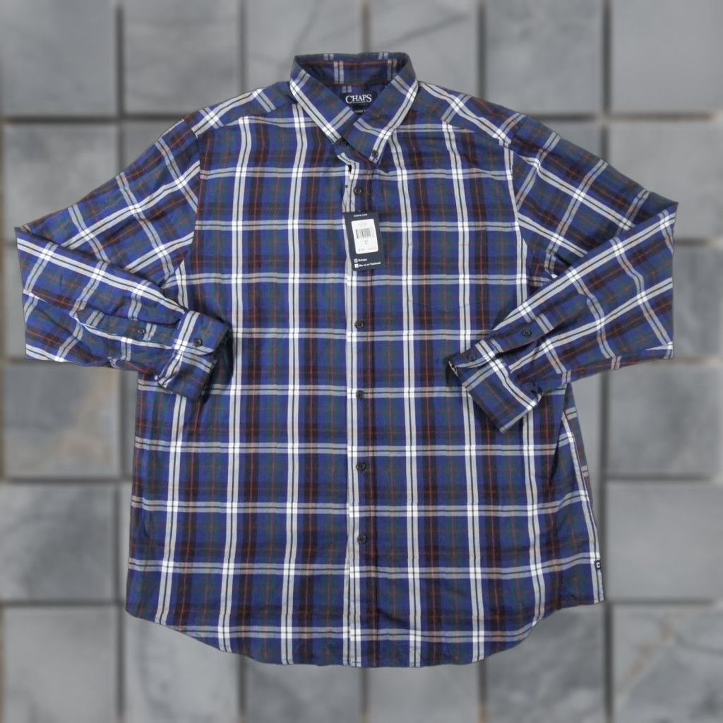 Chaps Chaps Shirt Mens XL Blue Button-Up Long Sleeve Twill Easy Care Work Business NEW - Regular Fit, Button-Front, Collared, Plaid Pattern Size US XL / EU 56 / 4 - 1 Thumbnail