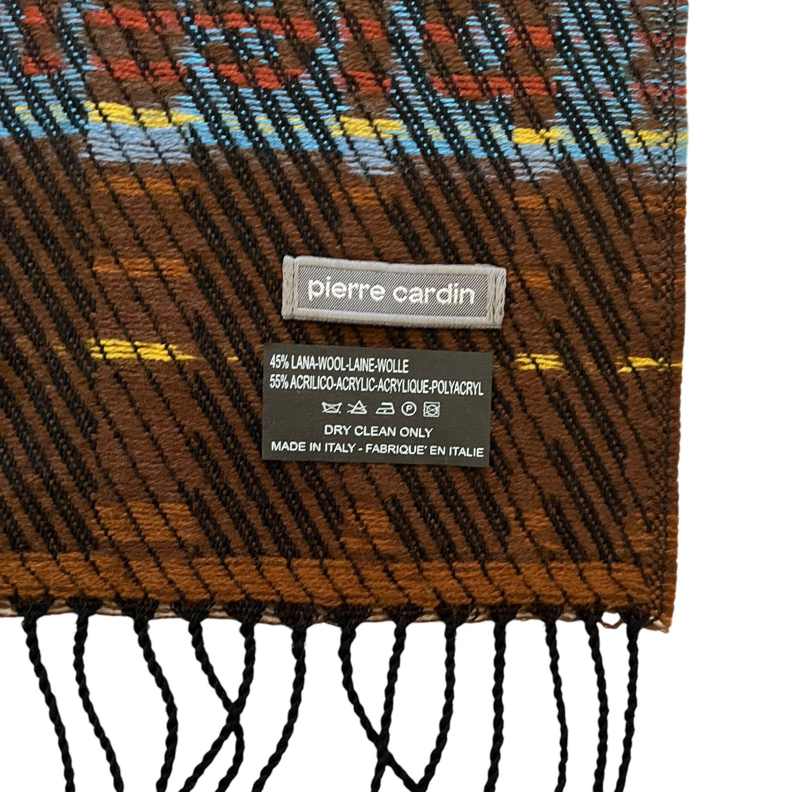 Pierre Cardin × Vintage Pierre Cardin Jacquard Brown Plaid Wool-Blend Fringe Scarf Size ONE SIZE - 4 Thumbnail