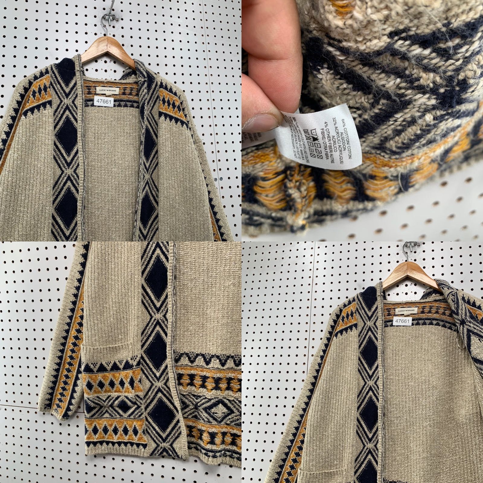 Lucky Brand Lucky Brand Aztec Cardigan Sweater Womens Large Beige Cotton Blend Size L / US 10 / IT 46 - 8 Thumbnail