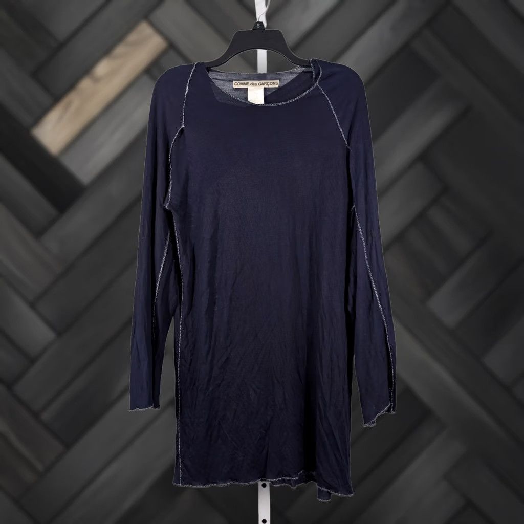 Comme des Garcons Girl VINTAGE Comme des Garçons Mainline Knit Tunic Dress Navy Blue Rayon Jersey Layered Knotted Back 90s Womens M Size M / US 6-8 / IT 42-44 - 1 Thumbnail