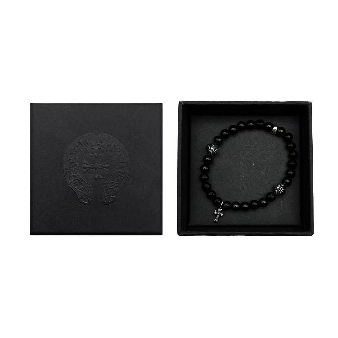 Chrome Hearts Chrome Hearts 6mm Obsidian Silver Cross Beaded Bracelet Size ONE SIZE - 4 Thumbnail