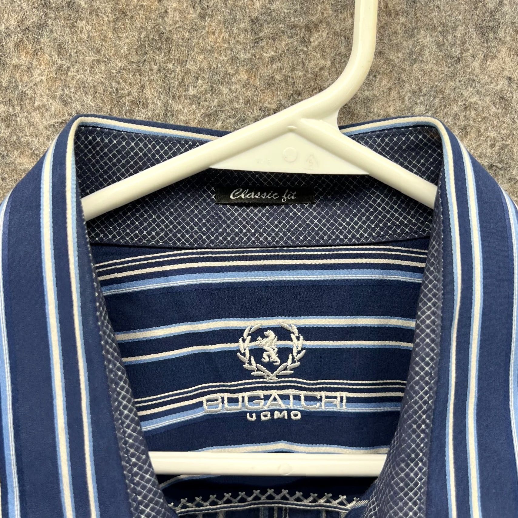BUGATCHI VINTAGE Bugatchi Uomo Shirt Men XXL Adult Blue Navy Striped Button-Down Classic Fit Long Sleeve Collared Button-Up All Seasons Size US XXL / EU 58 / 5 - 6 Thumbnail