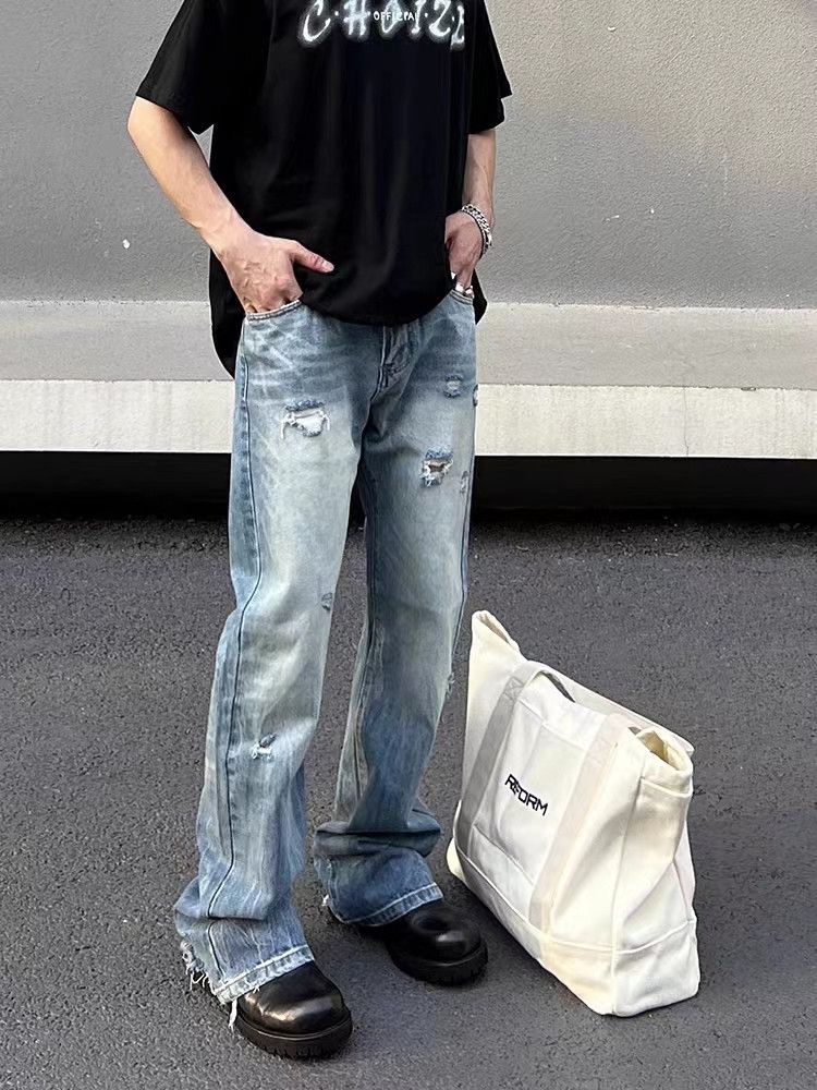Japanese Brand Washed and aged street hip hop ripped wide leg jeans Size US 34 / EU 50 - 3 Thumbnail