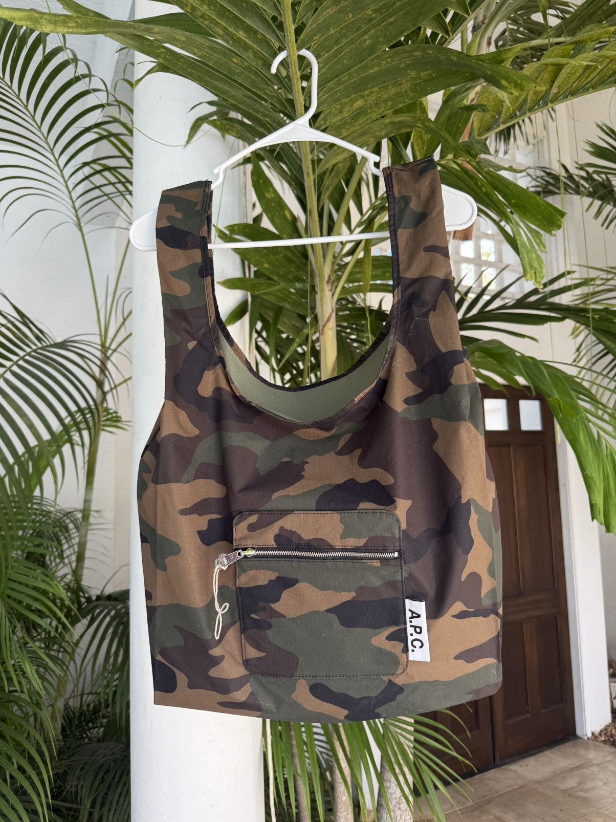 A.P.C. Khaki Ultralight Minimal Shopping Tote Ripstop Camo